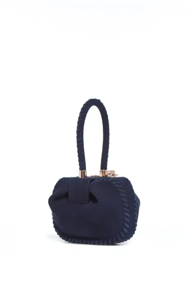 Gabriela Hearst Whipstitch Demi Bag in Navy Suede | Thumbnail 1 Gabriela Hearst Whipstitch Demi Bag in Navy Suede | Thumbnail 1