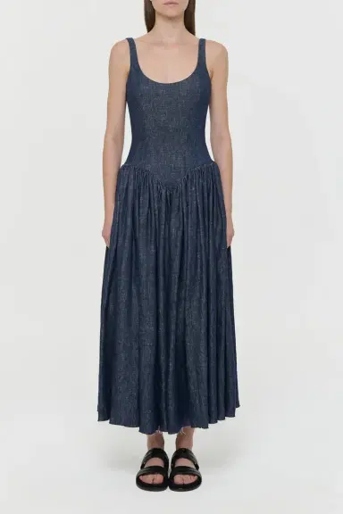 Gabriela Hearst Isai Maxi Dress in Stone Washed Linen Denim | Thumbnail 3 Gabriela Hearst Isai Maxi Dress in Stone Washed Linen Denim | Thumbnail 3