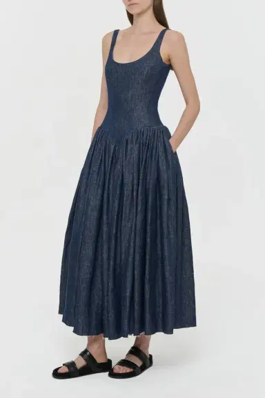 Gabriela Hearst Isai Maxi Dress in Stone Washed Linen Denim | Thumbnail 4 Gabriela Hearst Isai Maxi Dress in Stone Washed Linen Denim | Thumbnail 4
