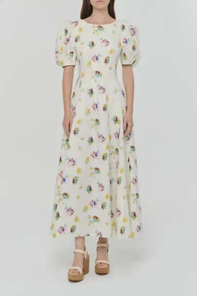 Gabriela Hearst Ranya Puff Sleeve Mia's Flowers Maxi Dress in Multi Printed Linen Twill | Thumbnail 2 Gabriela Hearst Ranya Puff Sleeve Mia's Flowers Maxi Dress in Multi Printed Linen Twill | Thumbnail 2