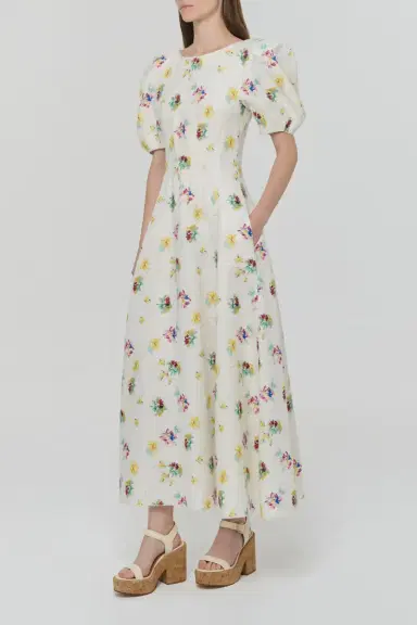 Gabriela Hearst Ranya Puff Sleeve Mia's Flowers Maxi Dress in Multi Printed Linen Twill | Thumbnail 3 Gabriela Hearst Ranya Puff Sleeve Mia's Flowers Maxi Dress in Multi Printed Linen Twill | Thumbnail 3