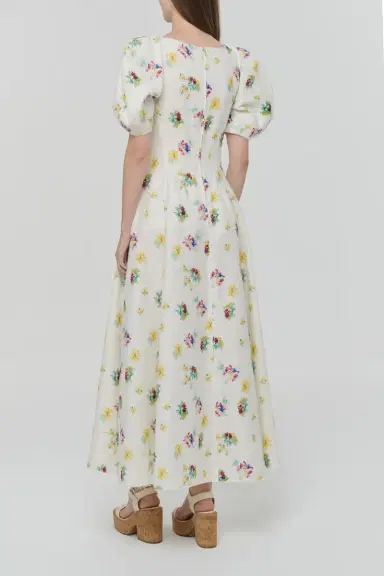 Gabriela Hearst Ranya Puff Sleeve Mia's Flowers Maxi Dress in Multi Printed Linen Twill | Thumbnail 4 Gabriela Hearst Ranya Puff Sleeve Mia's Flowers Maxi Dress in Multi Printed Linen Twill | Thumbnail 4