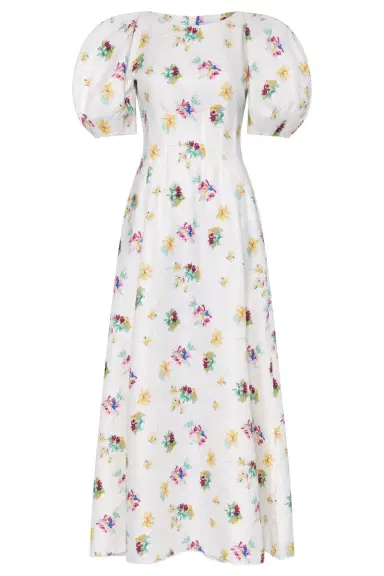 Gabriela Hearst Ranya Puff Sleeve Mia's Flowers Maxi Dress in Multi Printed Linen Twill | Thumbnail 1 Gabriela Hearst Ranya Puff Sleeve Mia's Flowers Maxi Dress in Multi Printed Linen Twill | Thumbnail 1