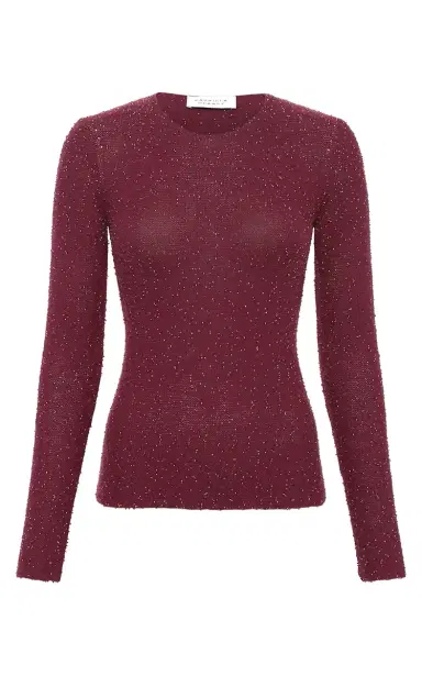 Gabriela Hearst Nello Knit Sweater in Bordeaux Beaded Cashmere Silk | Thumbnail 1 Gabriela Hearst Nello Knit Sweater in Bordeaux Beaded Cashmere Silk | Thumbnail 1