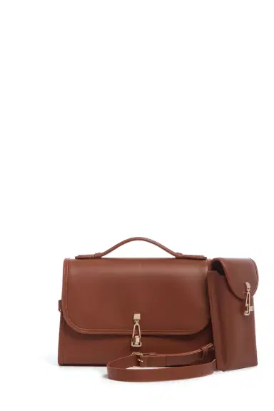 Gabriela Hearst Medium Leonora Flap Bag in Cognac Leather | Thumbnail 2 Gabriela Hearst Medium Leonora Flap Bag in Cognac Leather | Thumbnail 2