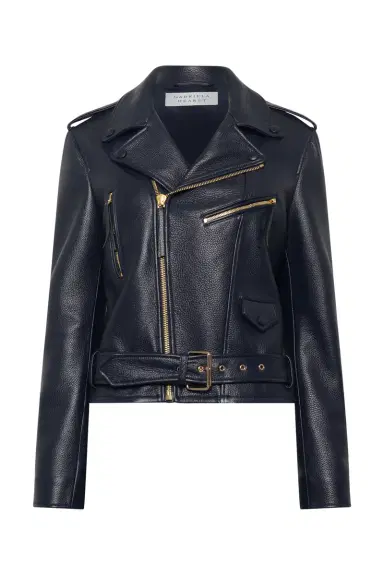 Gabriela Hearst Anton Moon Biker Jacket in Dark Navy Textured Leather | Thumbnail 1 Gabriela Hearst Anton Moon Biker Jacket in Dark Navy Textured Leather | Thumbnail 1