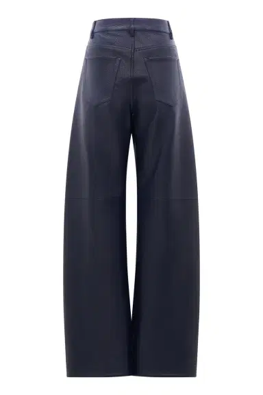 Gabriela Hearst Lucian Barrel-leg Jean in Indigo Blue Recycled Cotton Linen Denim & Textured Leather | Thumbnail 2 Gabriela Hearst Lucian Barrel-leg Jean in Indigo Blue Recycled Cotton Linen Denim & Textured Leather | Thumbnail 2