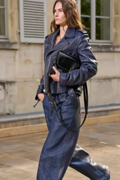 Gabriela Hearst Lucian Barrel-leg Jean in Indigo Blue Recycled Cotton Linen Denim & Textured Leather | Thumbnail 4 Gabriela Hearst Lucian Barrel-leg Jean in Indigo Blue Recycled Cotton Linen Denim & Textured Leather | Thumbnail 4