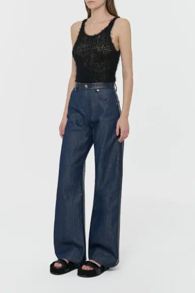 Gabriela Hearst Lucian Barrel-leg Jean in Indigo Blue Recycled Cotton Linen Denim & Textured Leather | Thumbnail 6 Gabriela Hearst Lucian Barrel-leg Jean in Indigo Blue Recycled Cotton Linen Denim & Textured Leather | Thumbnail 6