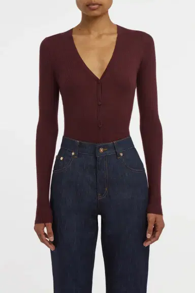 Gabriela Hearst Aiste Knit Cardigan in Bordeaux Cashmere Silk with Hemp | Thumbnail 2 Gabriela Hearst Aiste Knit Cardigan in Bordeaux Cashmere Silk with Hemp | Thumbnail 2