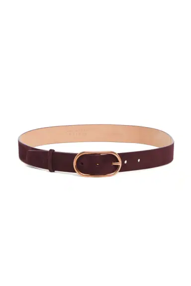 Gabriela Hearst Link Buckle Belt in Bordeaux Suede | Thumbnail 1 Gabriela Hearst Link Buckle Belt in Bordeaux Suede | Thumbnail 1