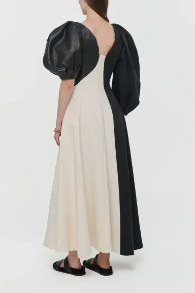 Gabriela Hearst Sephir Puff Sleeve Maxi Dress in Silk Wool Cady, Black Linen Slub & Leather | Thumbnail 6 Gabriela Hearst Sephir Puff Sleeve Maxi Dress in Silk Wool Cady, Black Linen Slub & Leather | Thumbnail 6