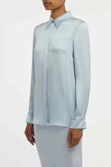 Gabriela Hearst Cruz Shirt in Light Blue Silk Satin | Thumbnail 3 Gabriela Hearst Cruz Shirt in Light Blue Silk Satin | Thumbnail 3