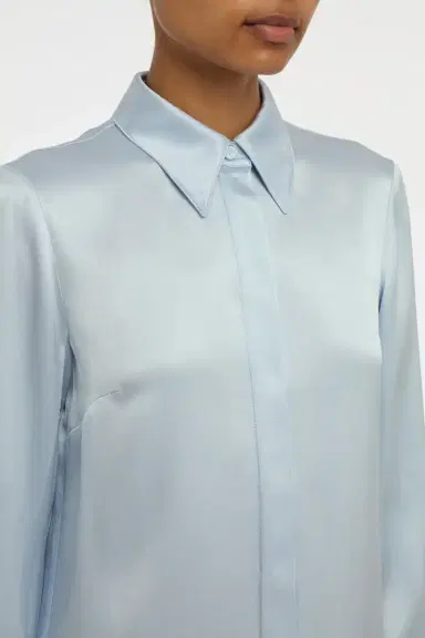 Gabriela Hearst Cruz Shirt in Light Blue Silk Satin | Thumbnail 6 Gabriela Hearst Cruz Shirt in Light Blue Silk Satin | Thumbnail 6