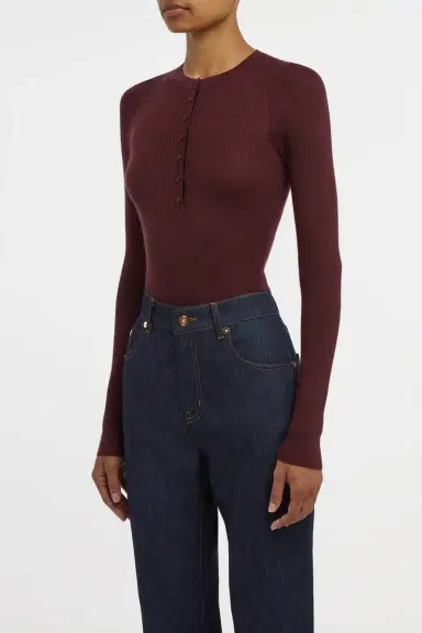 Gabriela Hearst Anges Knit Henley in Bordeaux Cashmere Silk with Hemp | Thumbnail 3 Gabriela Hearst Anges Knit Henley in Bordeaux Cashmere Silk with Hemp | Thumbnail 3
