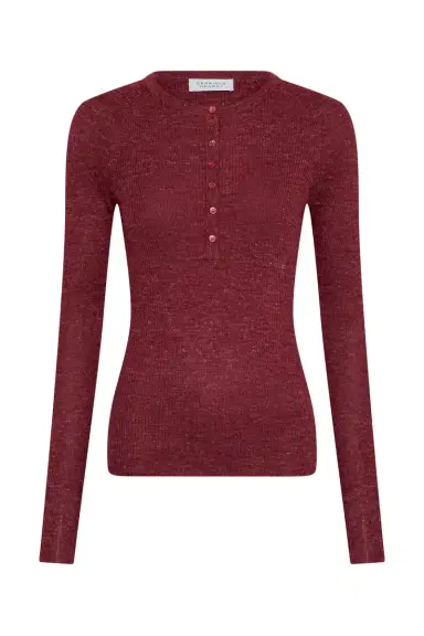 Gabriela Hearst Anges Knit Henley in Bordeaux Cashmere Silk with Hemp | Thumbnail 1 Gabriela Hearst Anges Knit Henley in Bordeaux Cashmere Silk with Hemp | Thumbnail 1