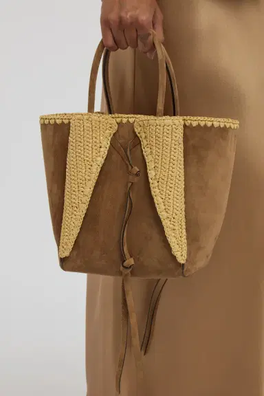 Gabriela Hearst Small Marija Tote Bag in Dark Sand Suede & Raffia | Thumbnail 2 Gabriela Hearst Small Marija Tote Bag in Dark Sand Suede & Raffia | Thumbnail 2