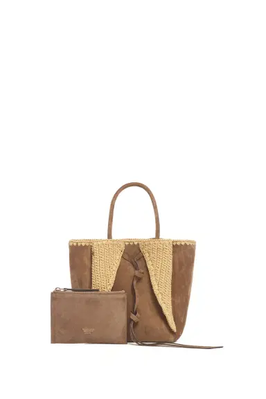 Gabriela Hearst Small Marija Tote Bag in Dark Sand Suede & Raffia | Thumbnail 3 Gabriela Hearst Small Marija Tote Bag in Dark Sand Suede & Raffia | Thumbnail 3