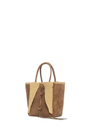 Gabriela Hearst Small Marija Tote Bag in Dark Sand Suede & Raffia | Thumbnail 4 Gabriela Hearst Small Marija Tote Bag in Dark Sand Suede & Raffia | Thumbnail 4