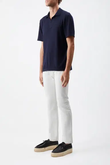Gabriela Hearst Stendhal Knit Short Sleeve Polo in Navy Cashmere | Thumbnail 3 Gabriela Hearst Stendhal Knit Short Sleeve Polo in Navy Cashmere | Thumbnail 3
