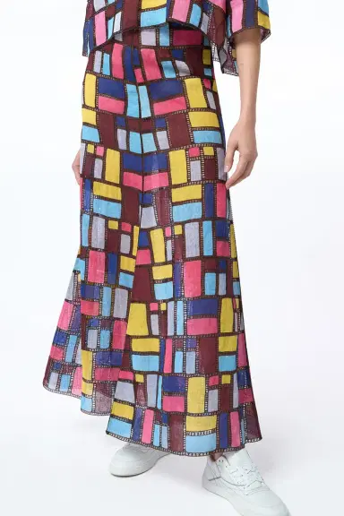 Gabriela Hearst Selma Patchwork Embroidered Maxi Skirt in Aurora Multi Linen | Thumbnail 5 Gabriela Hearst Selma Patchwork Embroidered Maxi Skirt in Aurora Multi Linen | Thumbnail 5