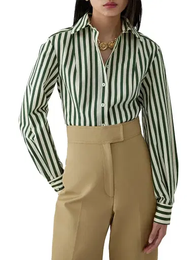 Carolina Herrera Women's Isabella Striped Cotton-Blend Shirt - Multi | Thumbnail 3 Carolina Herrera Women's Isabella Striped Cotton-Blend Shirt - Multi | Thumbnail 3