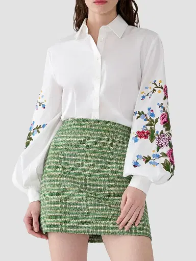 Carolina Herrera Women's Floral-Embroidered Cotton Shirt | Thumbnail 3 Carolina Herrera Women's Floral-Embroidered Cotton Shirt | Thumbnail 3