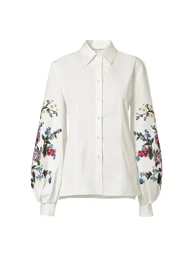 Carolina Herrera Women's Floral-Embroidered Cotton Shirt | Thumbnail 1 Carolina Herrera Women's Floral-Embroidered Cotton Shirt | Thumbnail 1