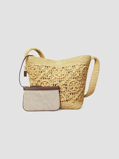 Tory Burch Women's Lock Medium Monogram Crochet Bucket Bag | Thumbnail 3 Tory Burch Women's Lock Medium Monogram Crochet Bucket Bag | Thumbnail 3