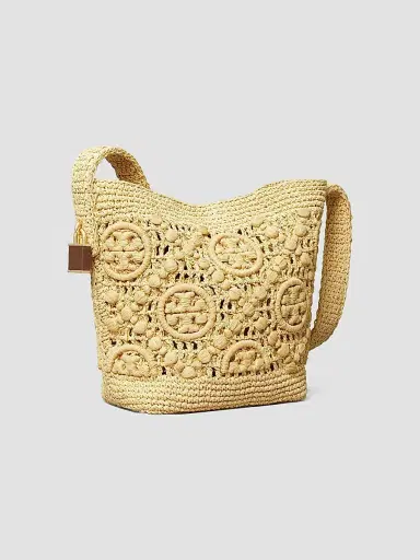 Tory Burch Women's Lock Medium Monogram Crochet Bucket Bag | Thumbnail 4 Tory Burch Women's Lock Medium Monogram Crochet Bucket Bag | Thumbnail 4