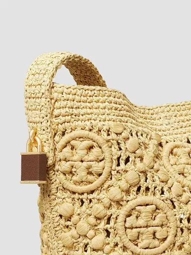 Tory Burch Women's Lock Medium Monogram Crochet Bucket Bag | Thumbnail 5 Tory Burch Women's Lock Medium Monogram Crochet Bucket Bag | Thumbnail 5