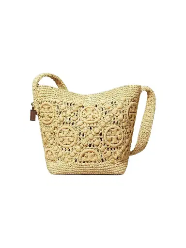 Tory Burch Women's Lock Medium Monogram Crochet Bucket Bag | Thumbnail 1 Tory Burch Women's Lock Medium Monogram Crochet Bucket Bag | Thumbnail 1