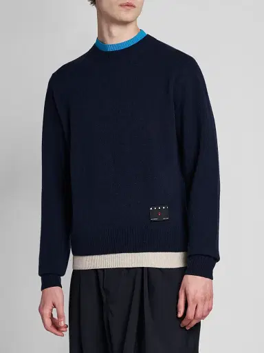 Marni Men's Contrast Trim Cashmere Crewneck Sweater | Thumbnail 4 Marni Men's Contrast Trim Cashmere Crewneck Sweater | Thumbnail 4