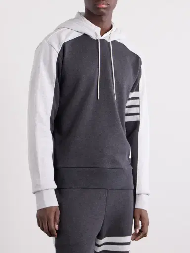 Thom Browne Logo-Appliquéd Striped Cotton-Jersey Hoodie - Men | Thumbnail 3 Thom Browne Logo-Appliquéd Striped Cotton-Jersey Hoodie - Men | Thumbnail 3