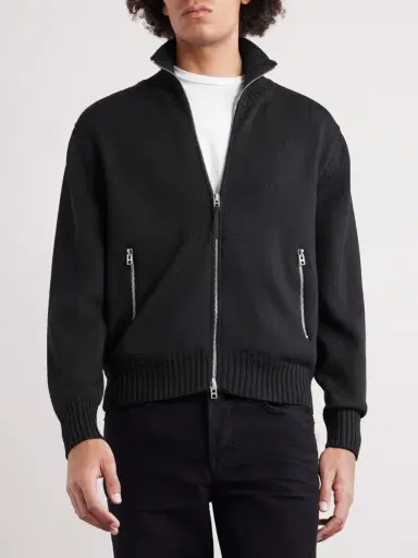 Tom Ford Leather-Trimmed Merino Wool Cardigan - Men | Thumbnail 3 Tom Ford Leather-Trimmed Merino Wool Cardigan - Men | Thumbnail 3