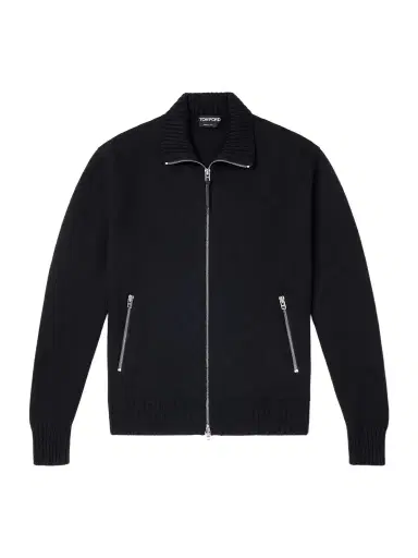 Tom Ford Leather-Trimmed Merino Wool Cardigan - Men | Thumbnail 1 Tom Ford Leather-Trimmed Merino Wool Cardigan - Men | Thumbnail 1