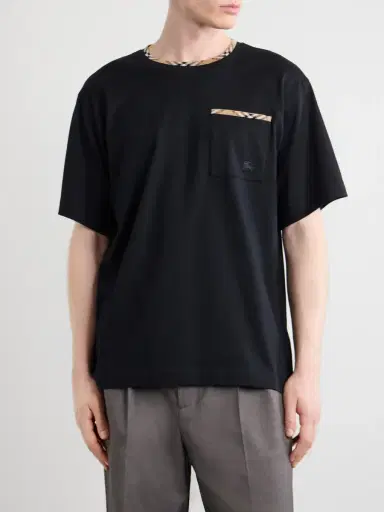 Burberry Logo-Embroidered Checked Cotton-Jersey T-Shirt - Men | Thumbnail 3 Burberry Logo-Embroidered Checked Cotton-Jersey T-Shirt - Men | Thumbnail 3
