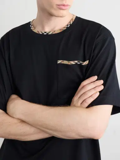 Burberry Logo-Embroidered Checked Cotton-Jersey T-Shirt - Men | Thumbnail 5 Burberry Logo-Embroidered Checked Cotton-Jersey T-Shirt - Men | Thumbnail 5
