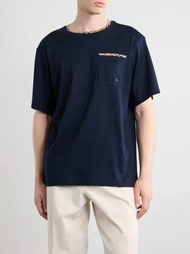 Burberry Logo-Embroidered Checked Cotton-Jersey T-Shirt - Men | Thumbnail 3 Burberry Logo-Embroidered Checked Cotton-Jersey T-Shirt - Men | Thumbnail 3