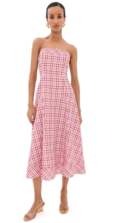 Rosie Assoulin Drop Me A Note Dress Red Plaid | Thumbnail 1 Rosie Assoulin Drop Me A Note Dress Red Plaid | Thumbnail 1