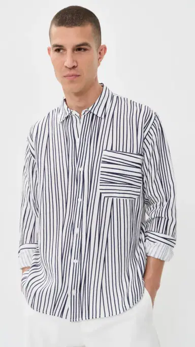 Orlebar Brown Grasmoor Linen Crossover Stripe Shirt White and/Night Iris | Thumbnail 2 Orlebar Brown Grasmoor Linen Crossover Stripe Shirt White and/Night Iris | Thumbnail 2