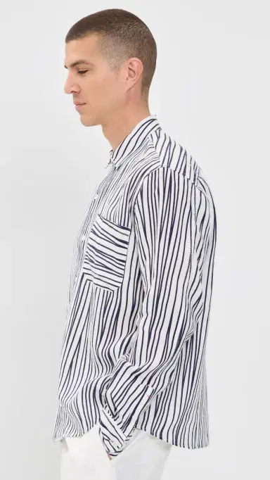 Orlebar Brown Grasmoor Linen Crossover Stripe Shirt White and/Night Iris | Thumbnail 4 Orlebar Brown Grasmoor Linen Crossover Stripe Shirt White and/Night Iris | Thumbnail 4