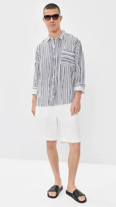 Orlebar Brown Grasmoor Linen Crossover Stripe Shirt White and/Night Iris | Thumbnail 5 Orlebar Brown Grasmoor Linen Crossover Stripe Shirt White and/Night Iris | Thumbnail 5