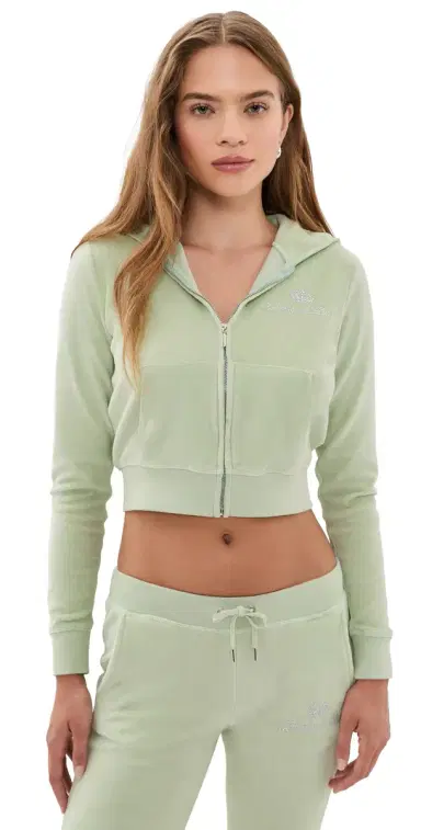 Sporty & Rich Juicy cript Velour Zip Hoodie age | Thumbnail 1 Sporty & Rich Juicy cript Velour Zip Hoodie age | Thumbnail 1