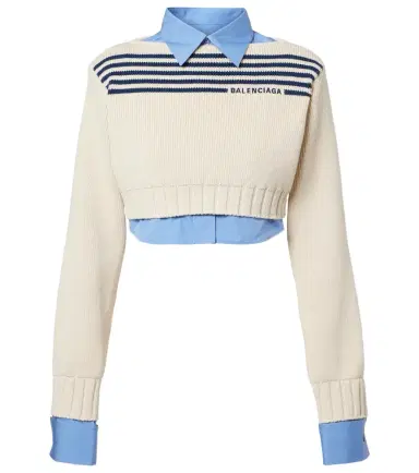 Balenciaga Layered striped cropped cotton sweater | Thumbnail 1 Balenciaga Layered striped cropped cotton sweater | Thumbnail 1