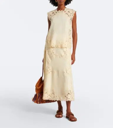 Ulla Johnson Fleur crochet-trimmed linen midi skirt | Thumbnail 3 Ulla Johnson Fleur crochet-trimmed linen midi skirt | Thumbnail 3
