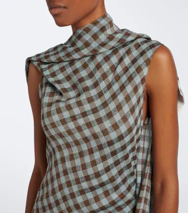Loewe Gingham asymmetric crêpe midi dress | Thumbnail 3 Loewe Gingham asymmetric crêpe midi dress | Thumbnail 3