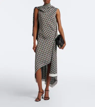 Loewe Gingham asymmetric crêpe midi dress | Thumbnail 4 Loewe Gingham asymmetric crêpe midi dress | Thumbnail 4