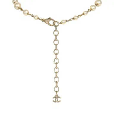 Chanel Chanel Long Crystal CC and Pearl Necklace Faux Pearls Gold Tone Hardware | Thumbnail 7 Chanel Chanel Long Crystal CC and Pearl Necklace Faux Pearls Gold Tone Hardware | Thumbnail 7