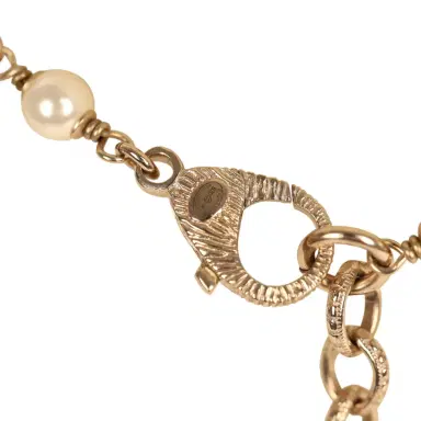 Chanel Chanel Long Crystal CC and Pearl Necklace Faux Pearls Gold Tone Hardware | Thumbnail 8 Chanel Chanel Long Crystal CC and Pearl Necklace Faux Pearls Gold Tone Hardware | Thumbnail 8